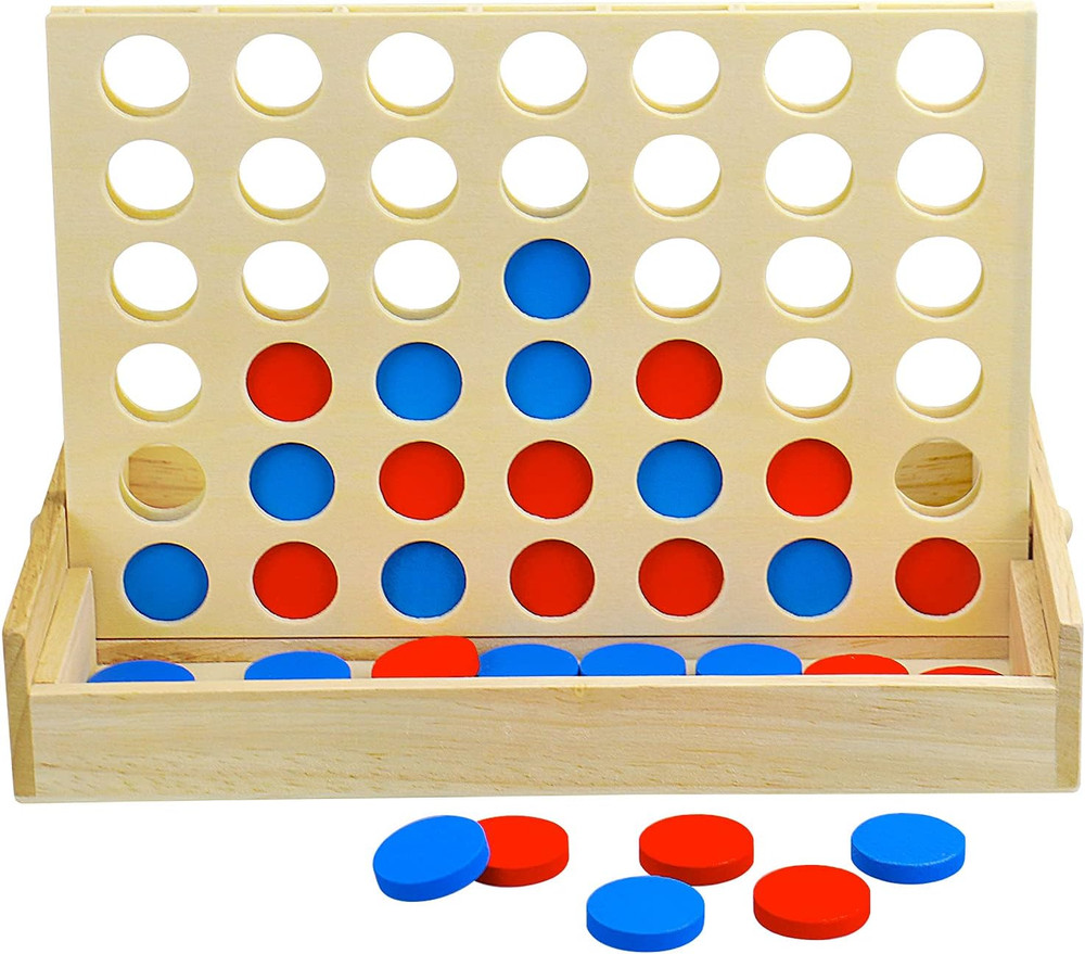 4 in a Row Wooden Connect Board Game, Foldable Line up 4 Game, Classic Strategy