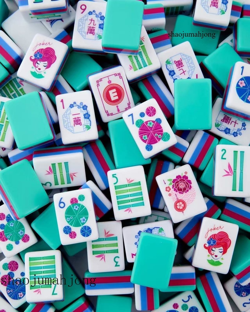 American Mahjong Tiles set ,160 tiles, Turquoise color lion, horse，gift