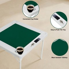 Square Folding Card Table Felt Poker Mahjong Table with Chip Trays Cup Holders