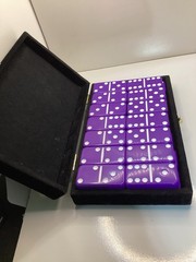Purple Double Six Domino Set 28 Tiles Black Velvet Case Complete Game Set