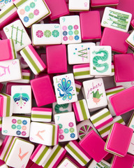 American Mahjong Game Set, 160 Magenta Pink and Green Layered Mahjong Tiles