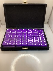 Purple Double Six Domino Set 28 Tiles Black Velvet Case Complete Game Set