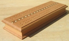 Sterling WOODEN BOX w/ INLAY Double Track CRIBBAGE BOARD Sunnywood 2000