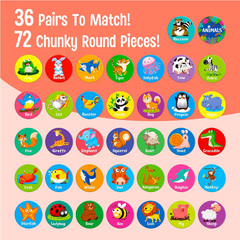 Memory Matching Game, 72 PCS Animal Matching Cards for Toddlers 36 Pairs Memory
