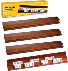Wooden Mahjong Racks with Magnetic Pushers – Set of 4, Solid Wood | For American
