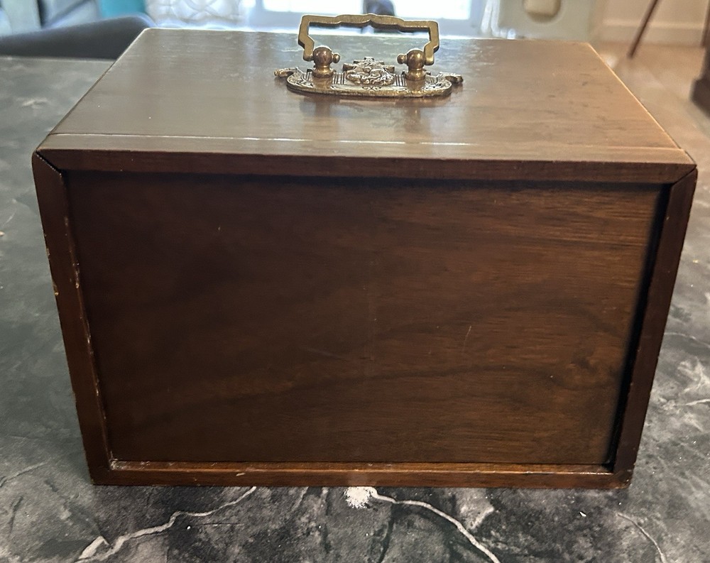 VERY NICE Antique Vintage Chinese Mahjong Wood Brass Drawers Case Box ONLY