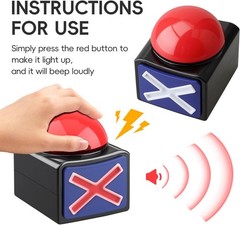 2 Pack Game Buzzers with Lights & Sound – Quiz Buzzer Buttons for Family Feud