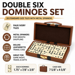 DOMINOES DOUBLE SIX LEATHERETTE CASE STANDARD SIZE TILE THICK 28 PC DOMINO GAME