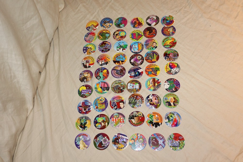 Vintage 90s Lot of 54 Pogs Includes U.S. USA States & Government