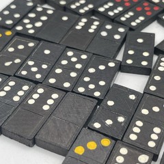 Vintage Ornate Floral Back Dominoes Lot of 55 Black Leafy Composition Set 1960s