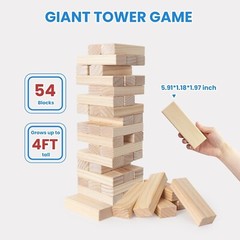 Giant Tumble Tower – 54 Pine Wooden Blocks for Family Fun, 2FT to 4FT High