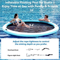 Inflatable Floating Dock 10 Round 4in Woven Fabric Pool Lake Ocean 1-2 2-8 Ring