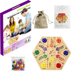 Wooden Board Game, Original Marble Game Double Sided Painted 2 to 6 Player Fast