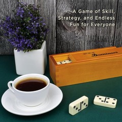 Queensell Jumbo Dominoes Set for Family Fun – 28 Double 6 Tiles in Wooden Box
