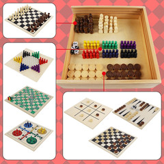 7-In-1 Wooden Board Game Set for Kids Adults, Tabletop Combo Classic Travel Port