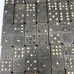 Vintage Dominos Mixed Tiles. Black With Vines & Floral. Lot Of 54.