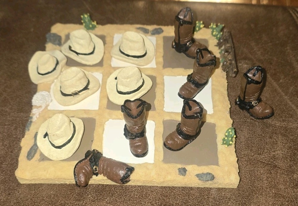 Vintage Western Boots & Hats Tic Tac Toe Game. 5.5″ x 5.5″.