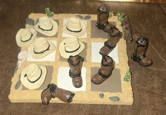 Vintage Western Boots & Hats Tic Tac Toe Game. 5.5″ x 5.5″.