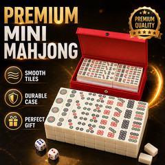 Compact Mini Mahjong Set 144 Tiles 2 Dice Red Case Portable Travel Game Gift Box