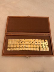 Vintage Mid-Century Solid Brass Double Six Dominoes Set(28) in FauxLeather Case