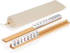 Mahjong Racks with Pushers Set of 4, All-In-One Tile Wooden Mahjong Racks 4 Stro