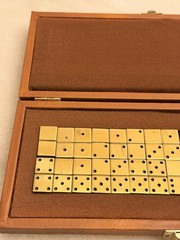 Vintage Mid-Century Solid Brass Double Six Dominoes Set(28) in FauxLeather Case