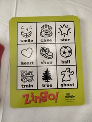 Zingo! Bingo with a Zing Thinkfun ages 4+ 2-6 plyrs ’09 complete box has damage