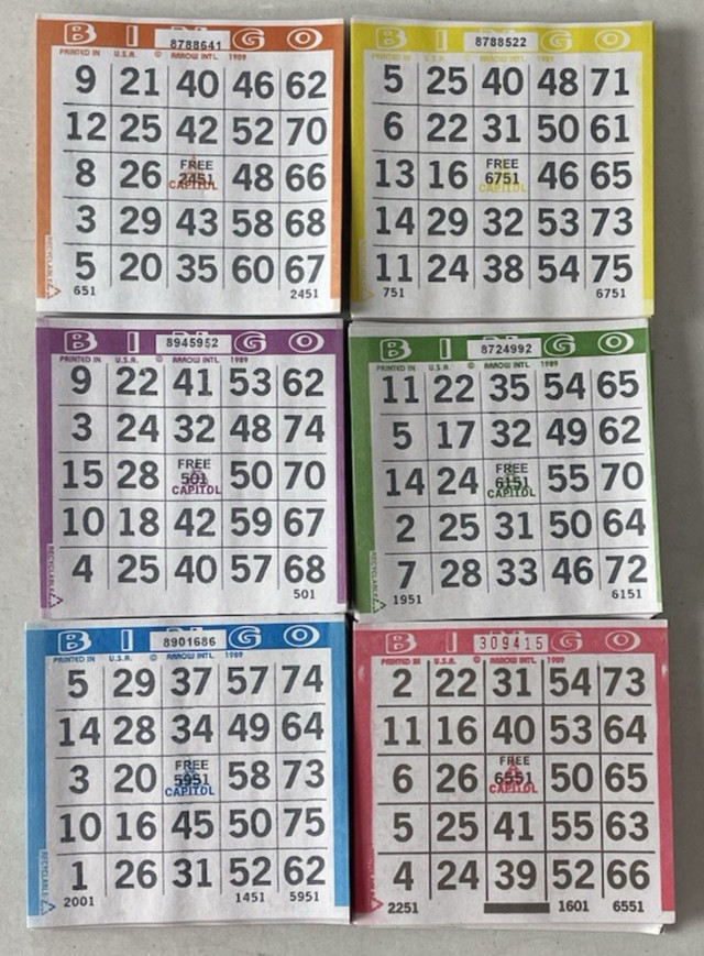 600 PAPER Bingo Cards by Capital Games Square 1 On Single Sheets 6 Asst Colors
