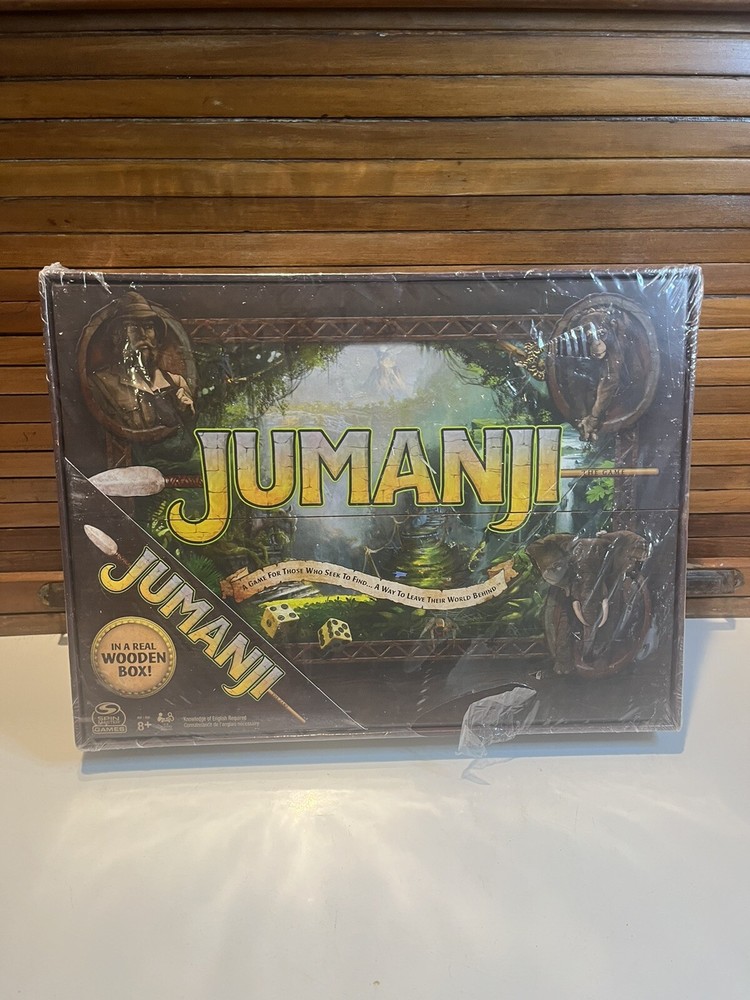 Jumanji The Game Wooden Box Classic Adventure Board Game NEW Plastic Ripped