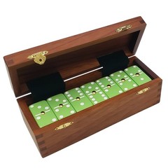 Domino Double Six 6 Lime Green Pro Size with Spinners – Wood Box