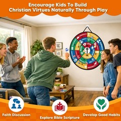 Bible Trivia Dartboard Game for Kids & Family, 280+ Bible Trivial Questions a…
