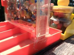 Vintage RATTLE BATTLE and small Jars with tops plastic DISPLAY with MARBLES!