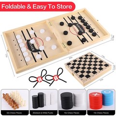 Sling Puck Game, Chess Checkers Game Set, 4 in 1 Folding Wooden Board Game, F…