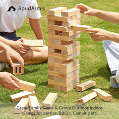 Apudarmis 54 PCS Tumble Timber Set [Up to 3.2FT], Pine Wooden Tumble Tower Game
