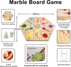 Double-Sided Wooden Wahoo Board Game for 4-6 Players, 6 Colors, 24 Marbles, 6…