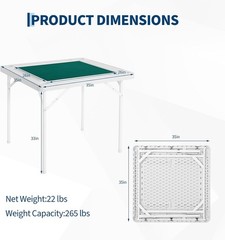 Mahjong Table 4Player Folding Card Table w/Cup Holders&Trays,HDPEwater-resistant