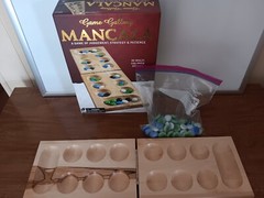 Mancala Board Game – Solid Wood Folding w/ 48 Multicolored Stones