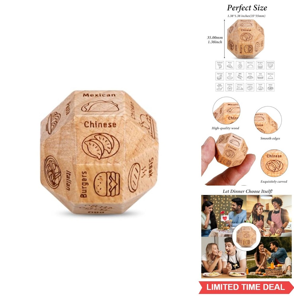 Wood Date Night Food Dice 18 Choices Anniversary Gift for Couples Decision
