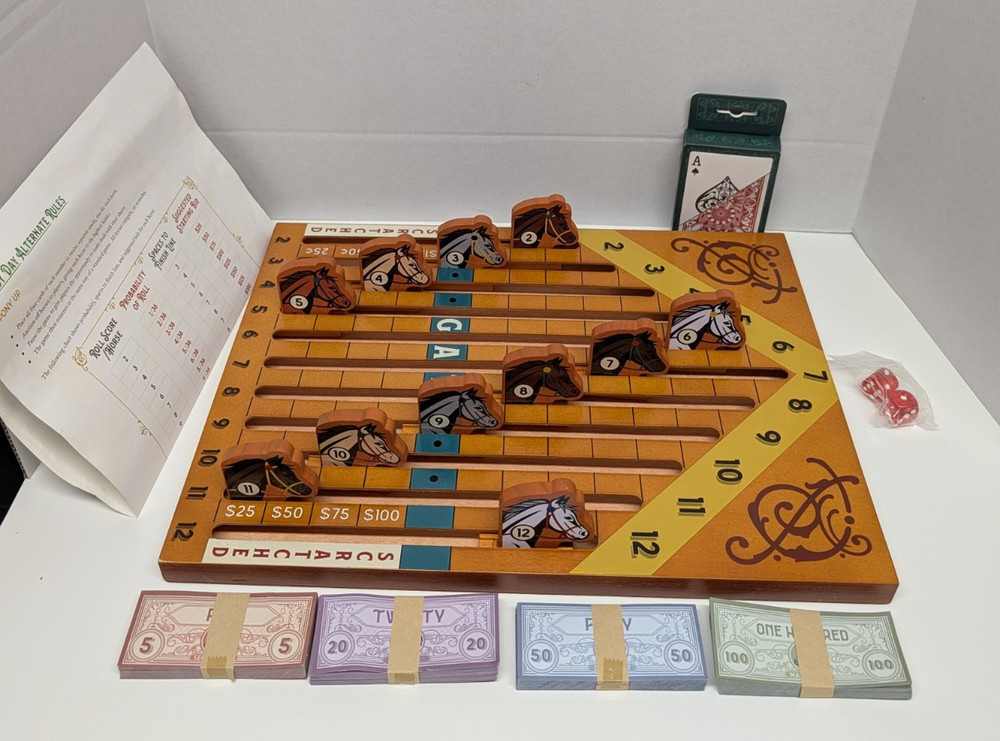 Derby Day Horse Racing Brybelly Betting Board Game Wooden Race New Open Box RARE