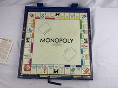 VTG 1973 MONOPOLY Game in Blue Hard Plastic Travel Case Complete looks unused