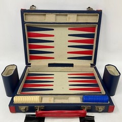 Compact Leather Backgammon Board Game Set – 10.5″ x 16″, Missing Dice