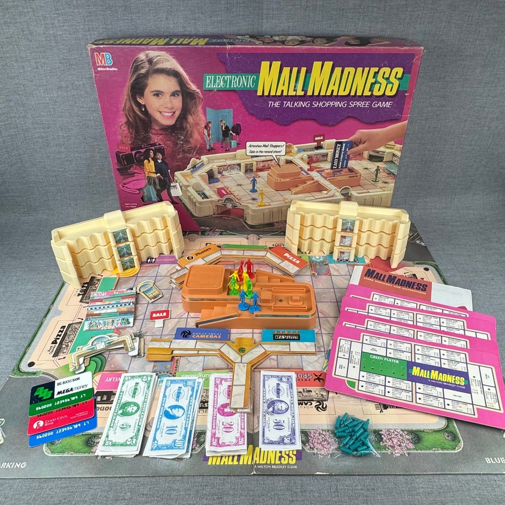 Vintage 1989 Electronic Mall Madness Board Game Milton Bradley Works Incomplete