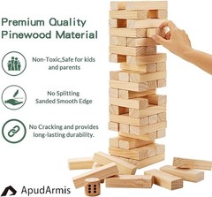 54 PCS Wooden Tumble Tower Game Set Giant Jenga Blocks Dice Scoreboard