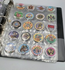 Vintage 1990s POGS Milk Caps Huge 174 Count Lot In Organized Sleeves And Binder
