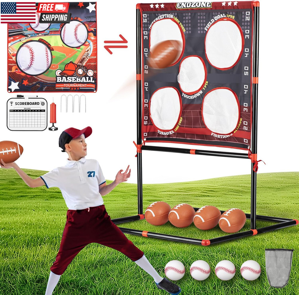 2-In-1 Football & Baseball Toss Game for Kids Ages 3-8 – Outdoor Garden Toy for