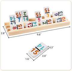 Mexican Train Dominoes Set with Numbers and 8 Wooden Trays/Racks, Double 15 Domi