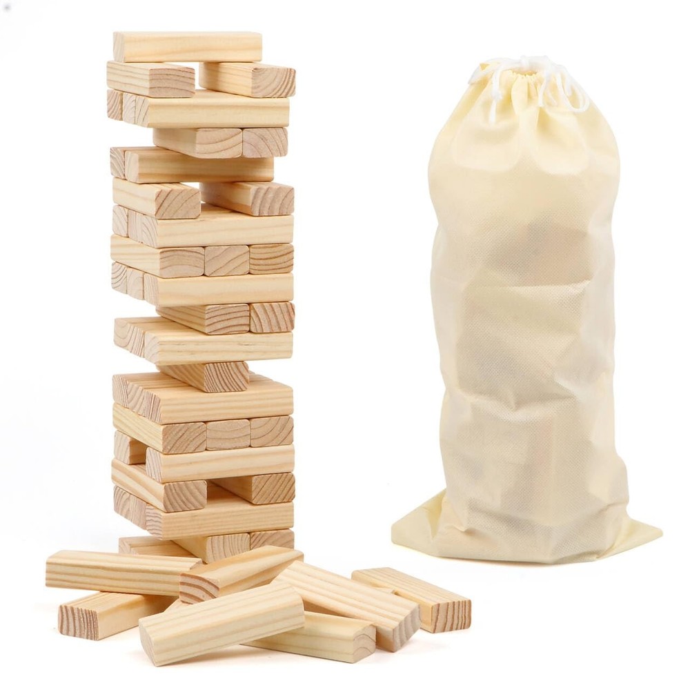 Wooden Tumbling Tower Block Game 54 PCS Stacking Game for Kids Adults