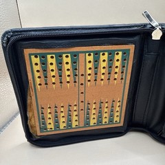 Vintage Travel Backgammon Wood Metal Pegs Board Game Set Zipper Case Complete