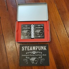 Steampunk Gentlemen’s Playing Cards Games 2 Packs, Instructions & 5 Dice in Tin