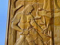 UKRAINE Ooak BACKGAMMON Wood Carved Board Set Bas Relief Knight Woman w/ Arrow